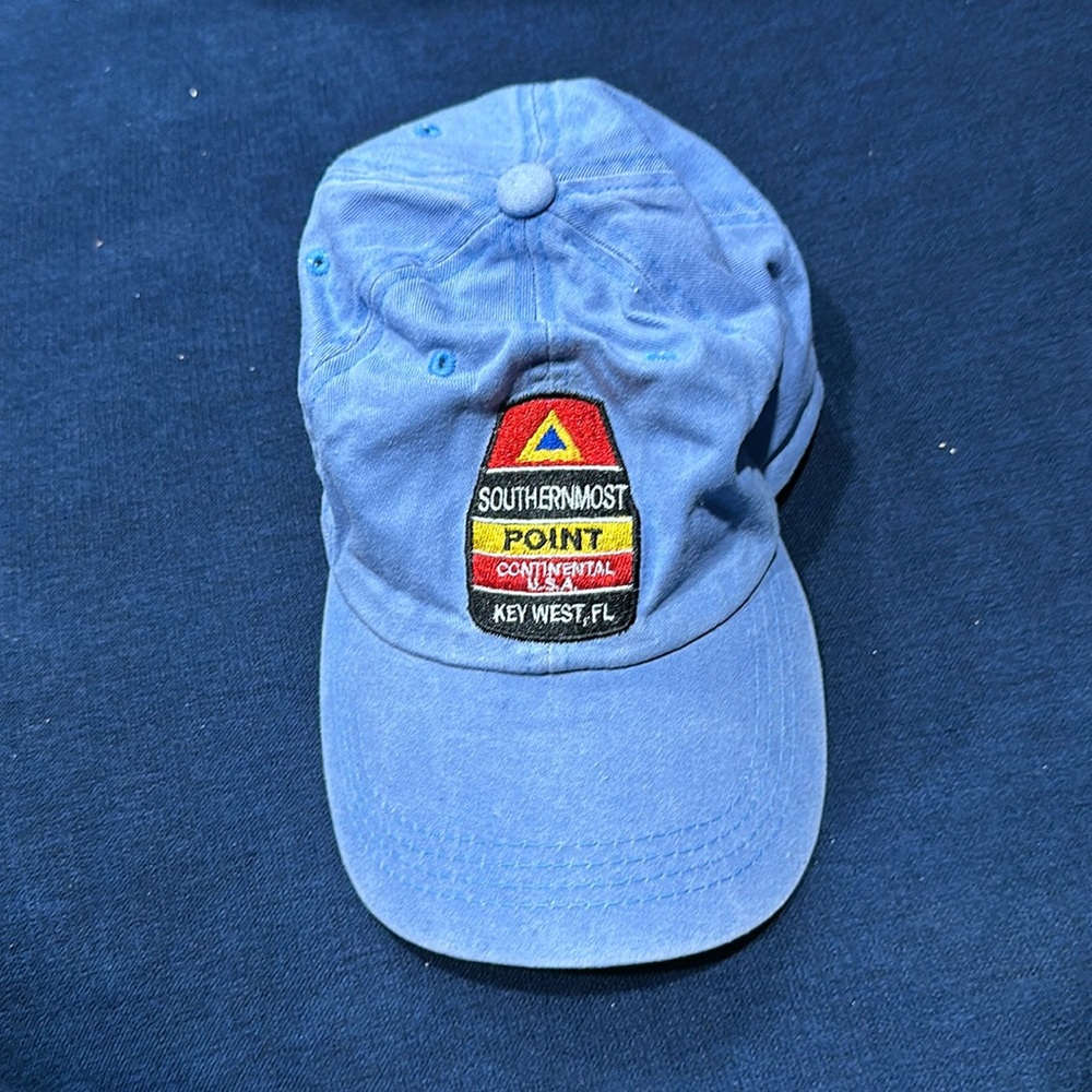 Southernmost Point, Key West Florida hat, adjustable, distressed sky blue color